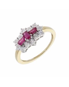 New 9ct Yellow Gold Ruby & Diamond Boat Shaped Cluster Ring