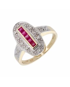 New 9ct Yellow Gold Ruby & Diamond Vintage Style Ring
