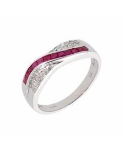New 9ct White Gold Ruby & Diamond Wave Design Dress Ring