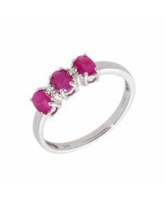 New 9ct White Gold Ruby & Diamond Trilogy Style Dress Ring