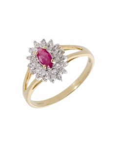 New 9ct Yellow Gold Ruby & Diamond Cluster Dress Ring