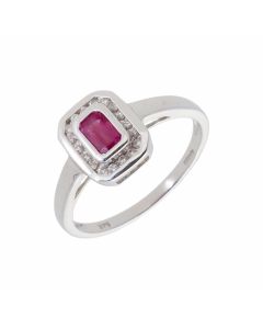 New 9ct White Gold Ruby & Diamond Cluster Dress Ring