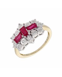 New 9ct Yellow Gold Ruby & Diamond Boat Shaped Cluster Ring