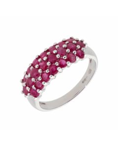 New 9ct White Gold Ruby 3 Row Band Ring