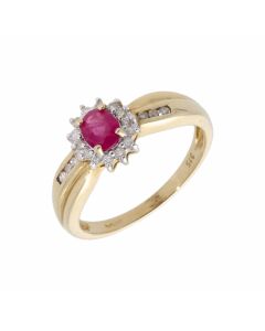 New 9ct Yellow Gold Ruby & Diamond Cluster Dress Ring
