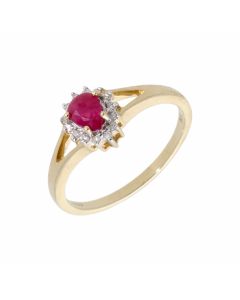 New 9ct Yellow Gold Ruby & Diamond Pear Shaped Cluster Ring
