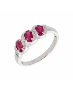 New 9ct White Gold Ruby & Diamond Trilogy Style Ring