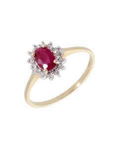 New 9ct Yellow Gold Ruby & Diamond Oval Cluster Dress Ring