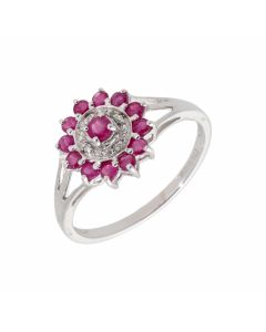New 9ct White Gold Ruby & Diamond Cluster Ring