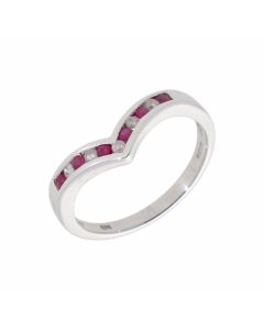 New 9ct Whie Gold Ruby & Diamond Wishbone Style Ring