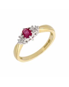 New 18ct Yellow Gold Ruby & Diamond Cluster Ring