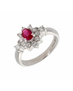 New 900 Platinum Ruby & Diamond Oval Cluster Ring