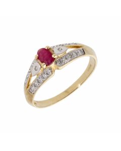New 9ct Yellow Gold Ruby & Diamond Dress Ring