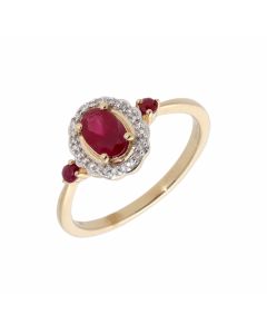 New 9ct Yellow Gold Ruby & Diamond Vintage Style Cluster Ring