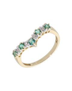 New 9ct Yellow Gold Emerald & Diamond Half Wishbone Ring