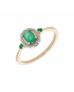 New 9ct Yellow Gold Emerald & Diamond Vintage Style Cluster Ring