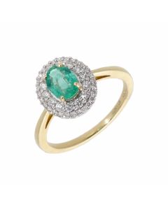 New 9ct Yellow Gold Emerald & Diamond Oval Cluster Ring