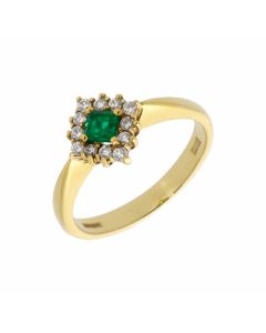 New 18ct Yellow Gold Emerald & Diamond Shaped Cluster Ring