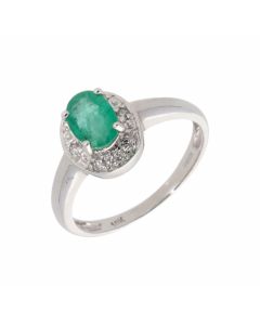 New 9ct White Gold Emerald & Diamond Cluster Dress Ring