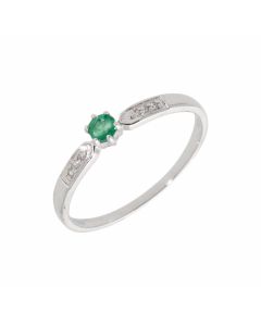 New 9ct White Gold Emerald & Diamond Solitaire Dress Ring