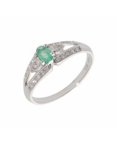 New 9ct White Gold Emerald & Diamond Solitaire Dress Ring