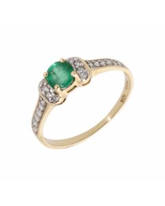 New 9ct Yellow Gold Emerald & Diamond Cluster Dress Ring