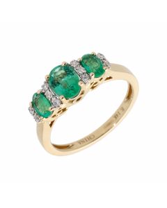 New 14ct Yellow Gold Emerald & Diamond Trilogy Style Ring