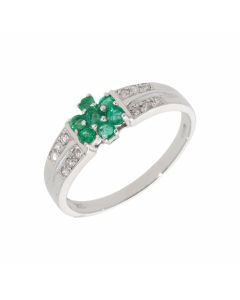 New 9ct White Gold Emerald & Diamond Cluster Dress Ring