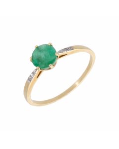 New 9ct Yellow Gold Emerald & Diamond Solitaire Dress Ring
