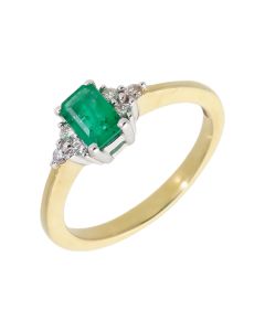 New 9ct Yellow Gold Emerald & Diamond Trefoil Shoulder Ring