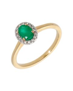New 9ct Yellow Gold Oval Emerald & Diamond Oval Cluster Ring