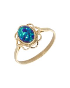 New 9ct Yellow Gold Black Cultured Opal Dress Ring