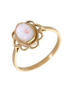 New 9ct Yellow Gold White Cultured Opal Dress Ring