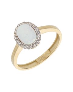 New 9ct Gold Cultured Opal & Cubic Zirconia Oval Cluster Ring