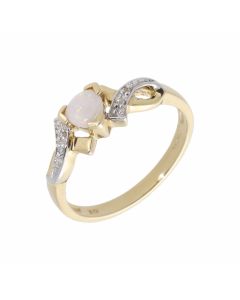 New 9ct Yellow Gold Heart Opal & Diamond Dress Ring
