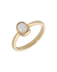 New 9ct Yellow Gold Opal Solitaire Dress Ring