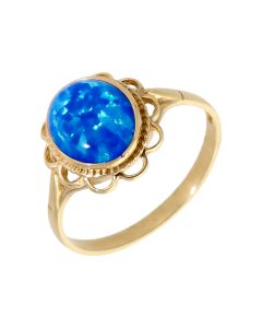 New 9ct Yellow Gold Blue Cultured Opal Ring