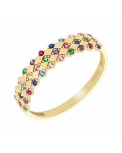 New 9ct Yellow Gold Multi Colour Cubic Zirconia Ring