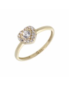 New 9ct Yellow Gold Cubic Zirconia Halo Heart Ring