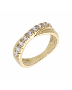 New 9ct Yellow Gold Cubic Zirconia Crossover Band Ring