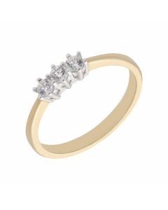 New 9ct Yellow Gold Cubic Zirconia Trilogy 3 Stone Dress Ring