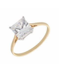 New 9ct Yellow Gold Square Cubic Zirconia Dress Ring