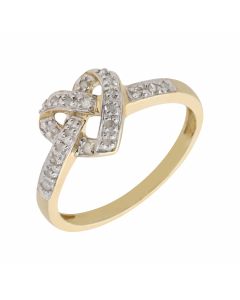 New 9ct Yellow Gold Cubic Zirconia Heart Shaped Knot Ring