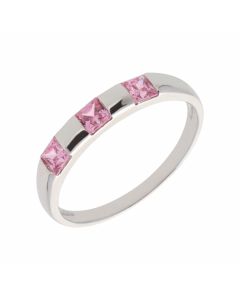 New 9ct White Gold Pink Cubic Zirconia Trilogy Dress Ring