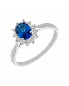 New 9ct White Gold Blue & White Cubic Zirconia Cluster Ring