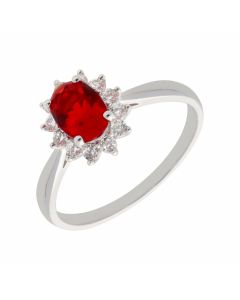 New 9ct White Gold Red & White Cubic Zirconia Cluster Dress Ring