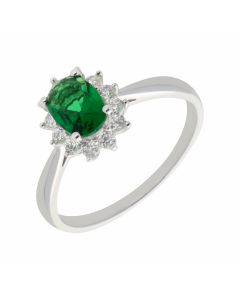New 9ct White Gold Green & White Cubic Zirconia Cluster Ring
