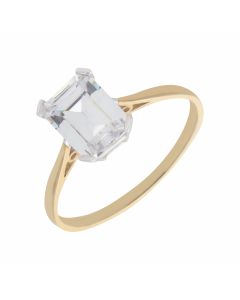 New 9ct Yellow Gold Cubic Zirconia Emerald-Cut Solitaire Ring