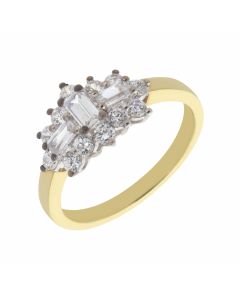 New 9ct Yellow Gold Cubic Zirconia Cluster Dress Ring
