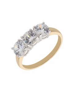 New 9ct Yellow Gold Cubic Zirconia Trilogy 3 Stone Dress Ring